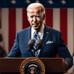 Create an image of President Biden speaking at a podium in a warmly lit conference room, addressing an attentive, diverse audience of Black voters, with American flags in the background and the mood i