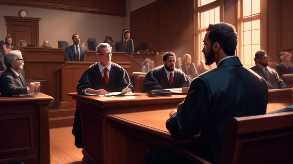 a courtroom scene with a tense atmosphere, featuring a judge, a defendant resembling Bryan Kohberger, lawyers, and a diverse jury, with a 'surprise witness' taking the stand, sketched in a detailed, r
