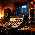 An artistic tribute to Steve Albini, featuring a serene recording studio filled with iconic elements from the alternative rock era. The image captures a vintage microphone and a reel-to-reel tape reco