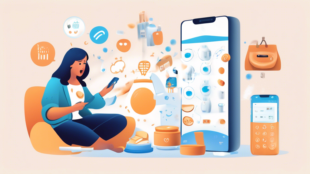 Create a detailed digital illustration depicting a person interacting with an Alexa device, looking surprised or concerned. Surrounding them are fading or disappearing icons of shopping items such as