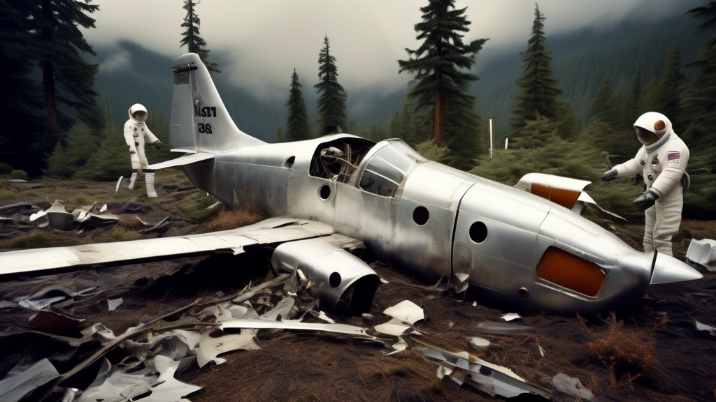 Create an image depicting a tragic scene involving a small aircraft crash set in Washington state. Highlight a historical connection by featuring William Anders, one of the famous Apollo 8 astronauts.