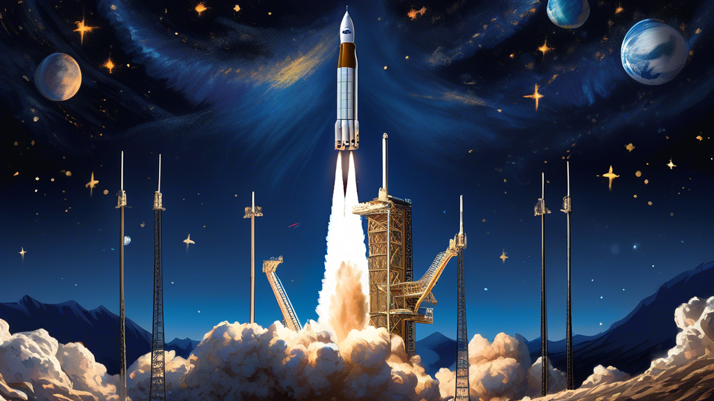 Create an image depicting a triumphant launch of Boeing's Starliner spacecraft with two NASA astronauts onboard, soaring into the cosmos against a starry night sky. Include the majestic lift-off from
