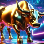 Create a vibrant and dynamic digital artwork depicting a bullish cryptocurrency market, featuring upward-trending stock charts, various cryptocurrency symbols (like Bitcoin, Ethereum, etc.), and a gol