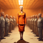 Create a powerful and thought-provoking digital illustration featuring a strong central figure, reminiscent of Amber Rose Trump, standing confidently amidst a backdrop that juxtaposes elements of soci
