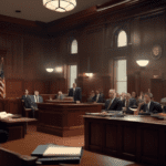 Create a realistic courtroom scene highlighting a financial appeal in the case of Bryan Kohberger. Include lawyers presenting documents, a diverse jury, and a judge presiding over the proceedings. Emp