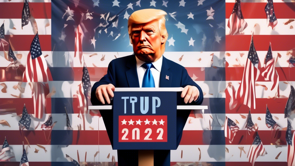 An opinion poll chart showing the majority of independents and 'double haters' marking 'Stop Campaign' next to an illustration of Donald Trump in front of a backdrop featuring the year 2024 and the Am